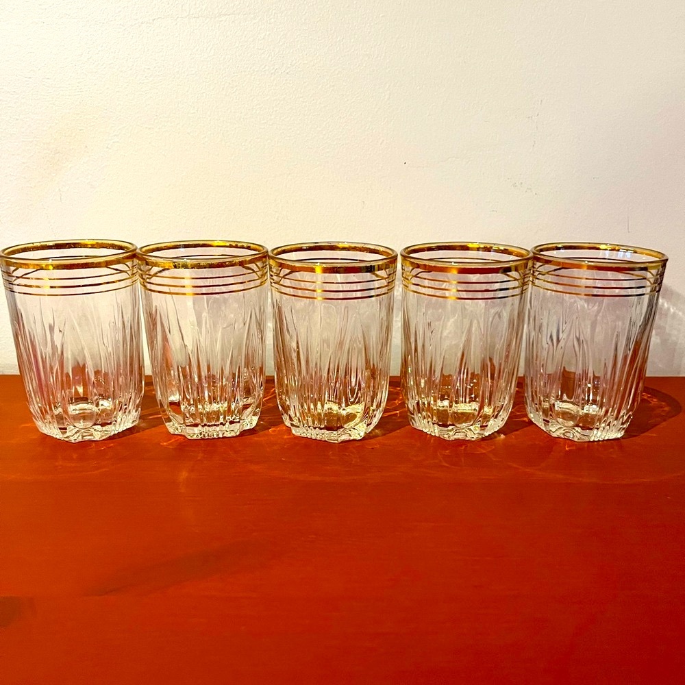 Vintage Federal Glass Park Avenue glasses fluted Gold Trim Elegant Gold Rimmed